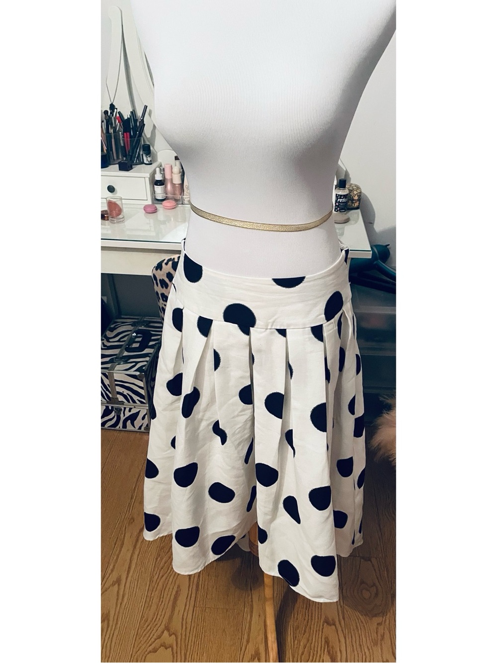 Ark & Co White Skirt with Black Polka Dots
